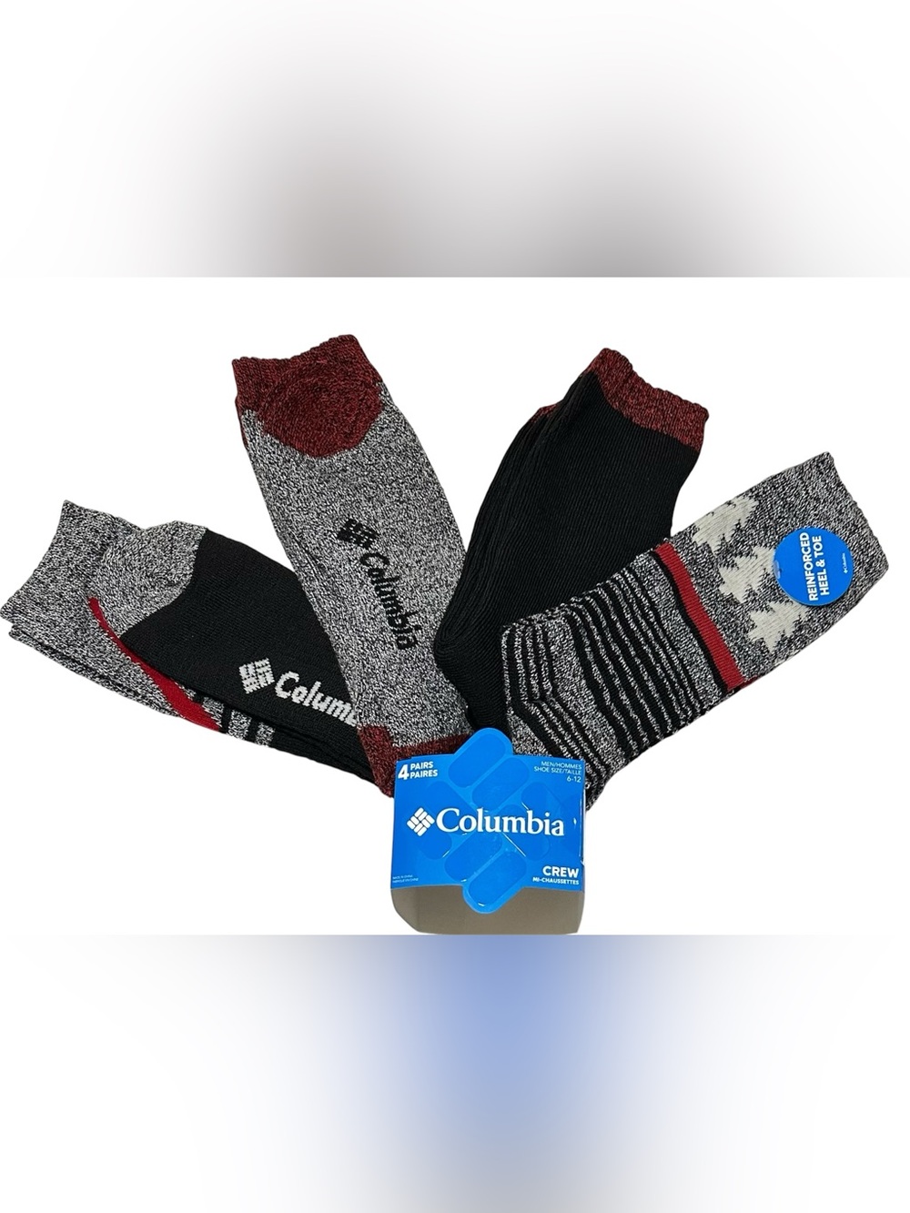 Columbia 4-Pair Men's Crew Socks Assorted Black/Gray/Red Arch Support